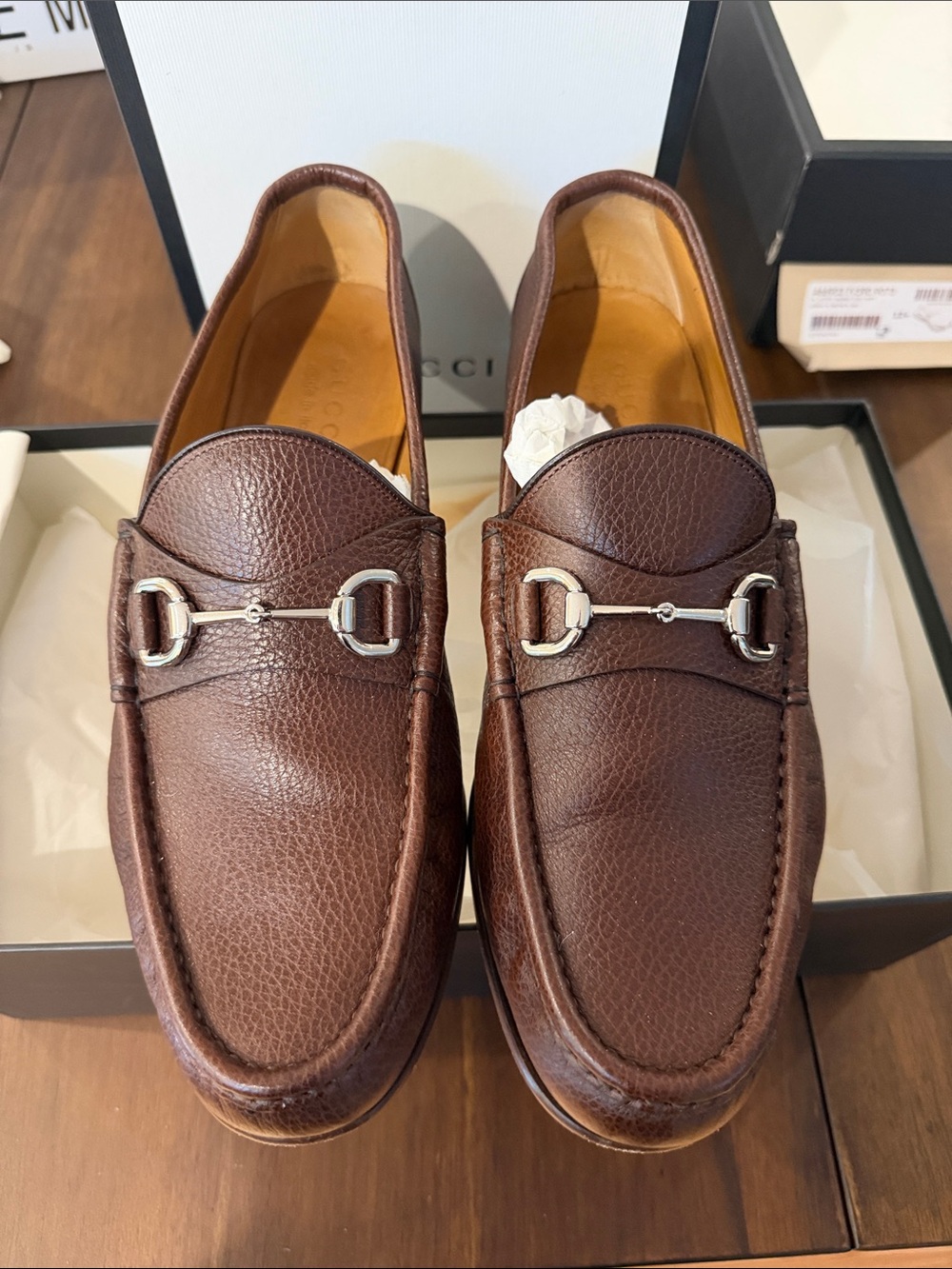 Gucci Brown Pebbled Leather Horsebit Loafers